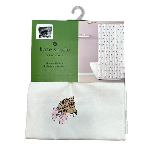 Kate Spade Leopard Head Toss Shower Curtain NWT Sz 72in x 72in Animal Print Bow - Picture 1 of 5